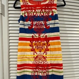 Tabitha Colorful Striped Dress with Red Detailing